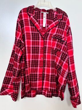 Victoria’s Secret Red Flannel Long Sleeve Shirt Pajama’s Top Size Large